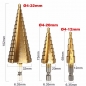 3pcs 1/4 Zoll Sechskantschaft HSS Titan beschichteter Schritt Bohrersatz 4-12 / 4-20 / 4-32mm im Beutel