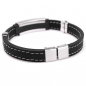 Herren Silber Edelstahl Armband Armband Schwarz Gummi