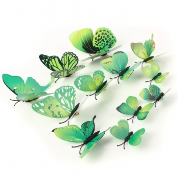 12pcs 3D grüne Schmetterlings Wand Aufkleber Kunst Abziehbilder Startseite Hochzeit Dekoration