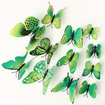 12pcs 3D grüne Schmetterlings Wand Aufkleber Kunst Abziehbilder Startseite Hochzeit Dekoration