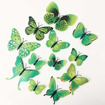 12pcs 3D grüne Schmetterlings Wand Aufkleber Kunst Abziehbilder Startseite Hochzeit Dekoration