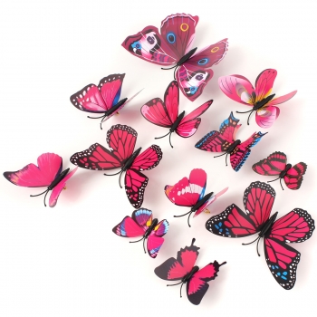 12pcs 3D Rose Red Butterfly Wand Aufkleber Kunst Abziehbilder Startseite Hochzeit Dekoration