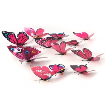12pcs 3D Rose Red Butterfly Wand Aufkleber Kunst Abziehbilder Startseite Hochzeit Dekoration