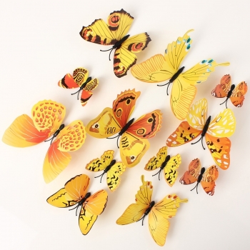 12pcs 3D Yellow Butterfly Wand Aufkleber Kunst Abziehbilder Startseite Hochzeit Dekoration