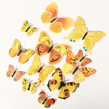 12pcs 3D Yellow Butterfly Wand Aufkleber Kunst Abziehbilder Startseite Hochzeit Dekoration