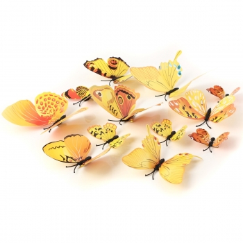 12pcs 3D Yellow Butterfly Wand Aufkleber Kunst Abziehbilder Startseite Hochzeit Dekoration
