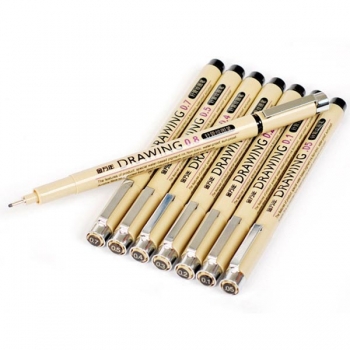 8PCS / Box 0.05-0.8mm Schwarz Gelschreiber Grafik, Zeichnung, Skizze-Entwurf Pens