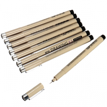 8PCS / Box 0.05-0.8mm Schwarz Gelschreiber Grafik, Zeichnung, Skizze-Entwurf Pens