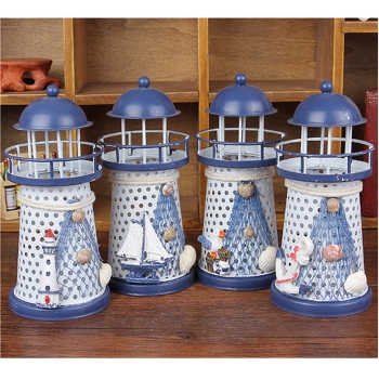 Mittelmeer Eisen Leuchtturm Craft Ornaments Ozean Home Decor LED Candle Light Caldleholder