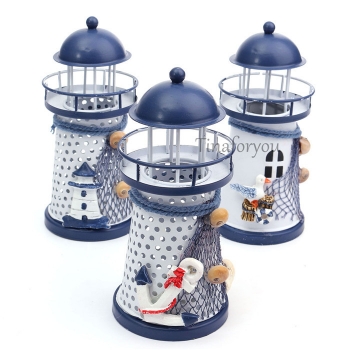 Mittelmeer Eisen Leuchtturm Craft Ornaments Ozean Home Decor LED Candle Light Caldleholder
