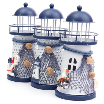 Mittelmeer Eisen Leuchtturm Craft Ornaments Ozean Home Decor LED Candle Light Caldleholder