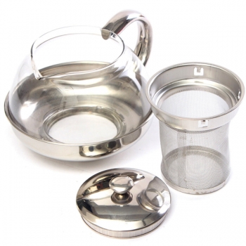 600ML Edelstahl Moderne Infuser Teekanne Kräuter mit Filter hitzebeständigem Glas Kaffeekanne