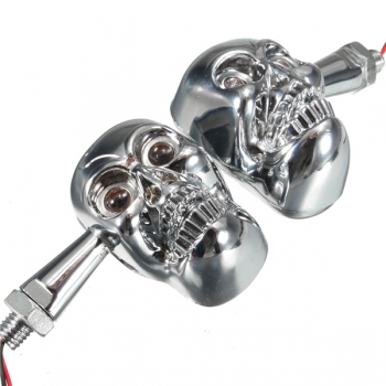 Schalten 12V 4 LED Motorrad Schädel Signalanzeige Amber Light Silber