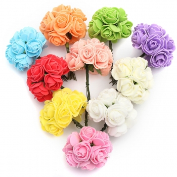 12PCS Braut Blumenstrauß Papier Rose Blumen mit Draht Vorbauten Hause Wedding Partei Dekoration