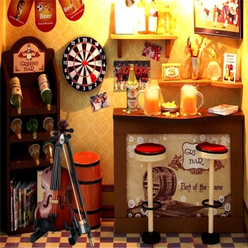 1/12 Violine aus Holz Musikinstrument mit Case &amp; Halter Doll House Decor Zubehör Geschenk 