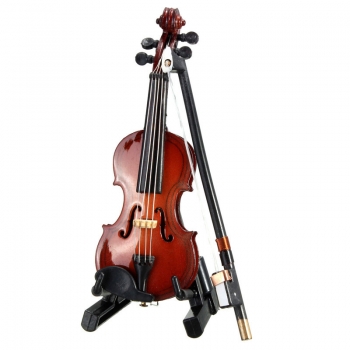 1/12 Violine aus Holz Musikinstrument mit Case &amp; Halter Doll House Decor Zubehör Geschenk 