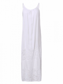 Sexy Damen Weißes Gurt Spitze Häkeln Patchwork Strand Maxi Kleid