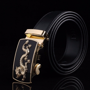 Männer Drachen Muster Second Floor Rindledergurt Automatische Buckle Geschäfts Strap