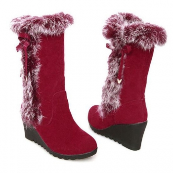 Künstliche Pelz Futter Trim Mid Calf Schnee Keilabsatz Schneestiefel