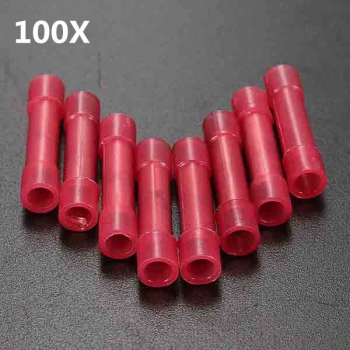 100pcs Red-elektrischen Draht Crimp Stoßverbinder Isolierte Anschluss 0.4-1mm² 22-18AWG