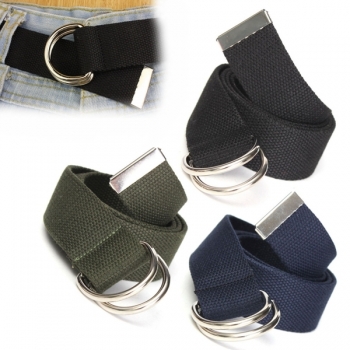Unisex Canvas Gürtel Lässige Adjustable Stoff Webbing Taille doppelter Ring Gürtel