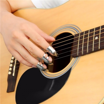 6PC Edelstahl Metall Finger Pick Plektren Daumen Picks für Gitarre