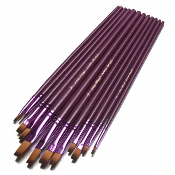 12st Flach Spitze Rund Spitze Malerei Pinsel Künstler Nylonhaar Aquarell Öl Zeichnungs Feder