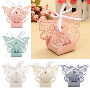 10 PC Schmetterlings Spitze höhlen heraus Papier Süßigkeit Kästen Hochzeit Bevorzugungen Süßigkeiten Taschen Tischdekoration