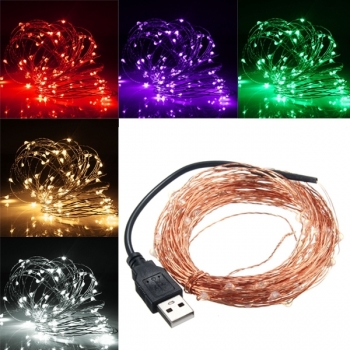 10M 100 LED USB Kupferdraht LED Schnur Fiktives Licht für Weihnachtsparty Dekor