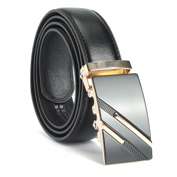 Männer Second Floor Kuhfell Gold Silber Legierung Einstellbare automatische Schnalle Gürtel Länge Randomly