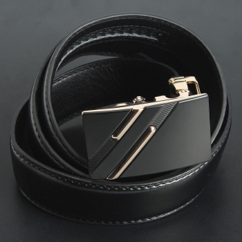 Männer Second Floor Kuhfell Gold Silber Legierung Einstellbare automatische Schnalle Gürtel Länge Randomly