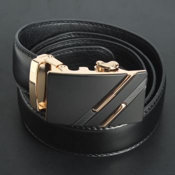 Männer Second Floor Kuhfell Gold Silber Legierung Einstellbare automatische Schnalle Gürtel Länge Randomly