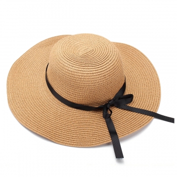 Frauen Mädchen Stroh Floppy bowknot Ribbon Wide Brim Hat Summer Beach Sonnenschutzsun Cap