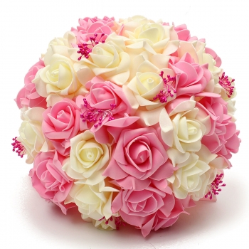 Bride Künstliche Schaum Rosen Blumenstrauß Rosa Lila Seidenband Hochzeit Brautjungfer Blumenmädchen