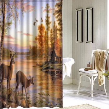 150x180cm Polyesterfaser Wasserdicht Deer Duschvorhang mit 12 Haken Badezimmer Dekor