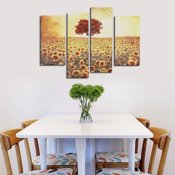 4PCS Frameless Ölgemälde Sonnenblume Leinwand Moderne Wand Kunst  Ausgangsdekoration
