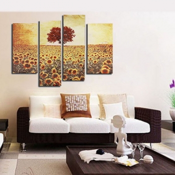 4PCS Frameless Ölgemälde Sonnenblume Leinwand Moderne Wand Kunst  Ausgangsdekoration