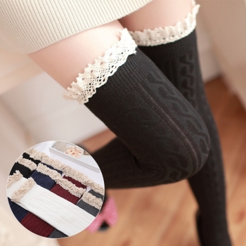 Frauen Mädchen  Stricken Häkeln Spitzen schneiden Cotton Leichtfüßig Bein Stiefel Socken Kniestrümpfe