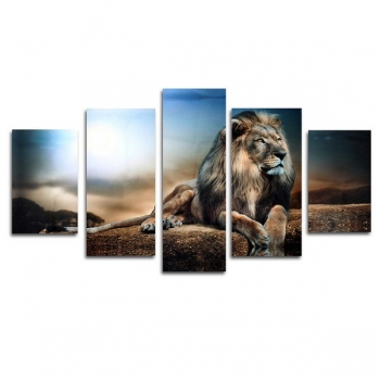 5PCS Frameless Segeltuch Druck sitzende Löwe Wand Kunst Anstrich Abbildungs Ausgangsdekoration