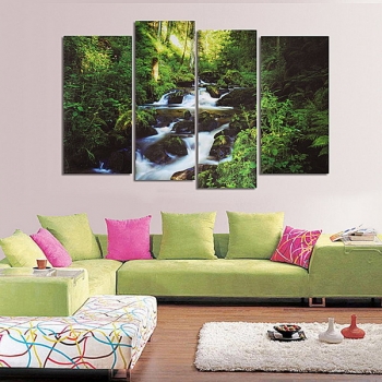 4PCS Segeltuch Anstrich Waldstrom modernes Abbildungs Ausgangswand Dekor