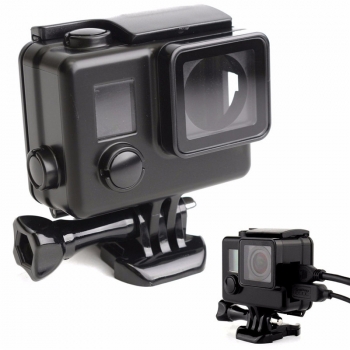 Schwarz Schutzgehäuse Case Cover USB Video Port Seite offen für GoPro Held 4 3 Plus