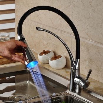 LED Küchenspüle Wasserhahn schwarz verchromt Kalt Hot Pullout Spray Wasserhahn Mixer Hähne