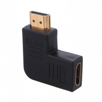 Die Hdmi-Frau zum männlichen Recht biegt 90 Grad vertikale Wohnung verlassen Stecker um