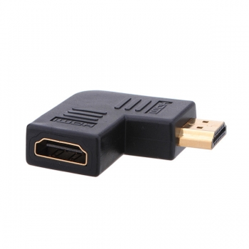 Die Hdmi-Frau zum männlichen Recht biegt 90 Grad vertikale Wohnung verlassen Stecker um