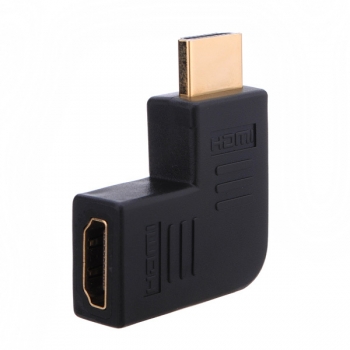 Die Hdmi-Frau zum männlichen Recht biegt 90 Grad vertikale Wohnung verlassen Stecker um