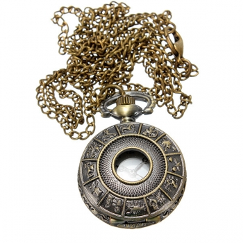 Vintage Brass Tier geschnitzte Halskette Quarz Taschenuhr