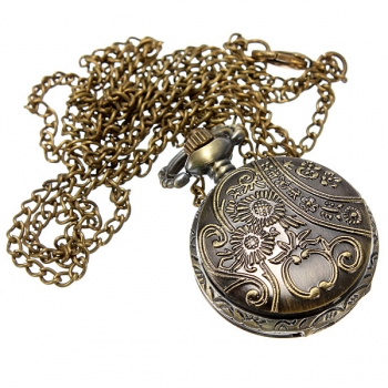 Vintage Brass Tier geschnitzte Halskette Quarz Taschenuhr