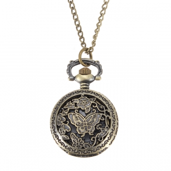 Bronze Schmetterling Engrave Quarz Taschenuhr Anhänger Kette Halskette
