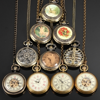 Weinlese Bronze Steam Punk Mechanische Quarz Taschen Frauen Uhr