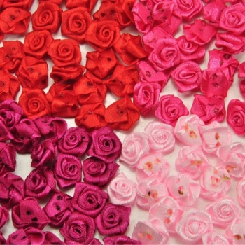 50Pcs 15mm Satin Band Blume Rose